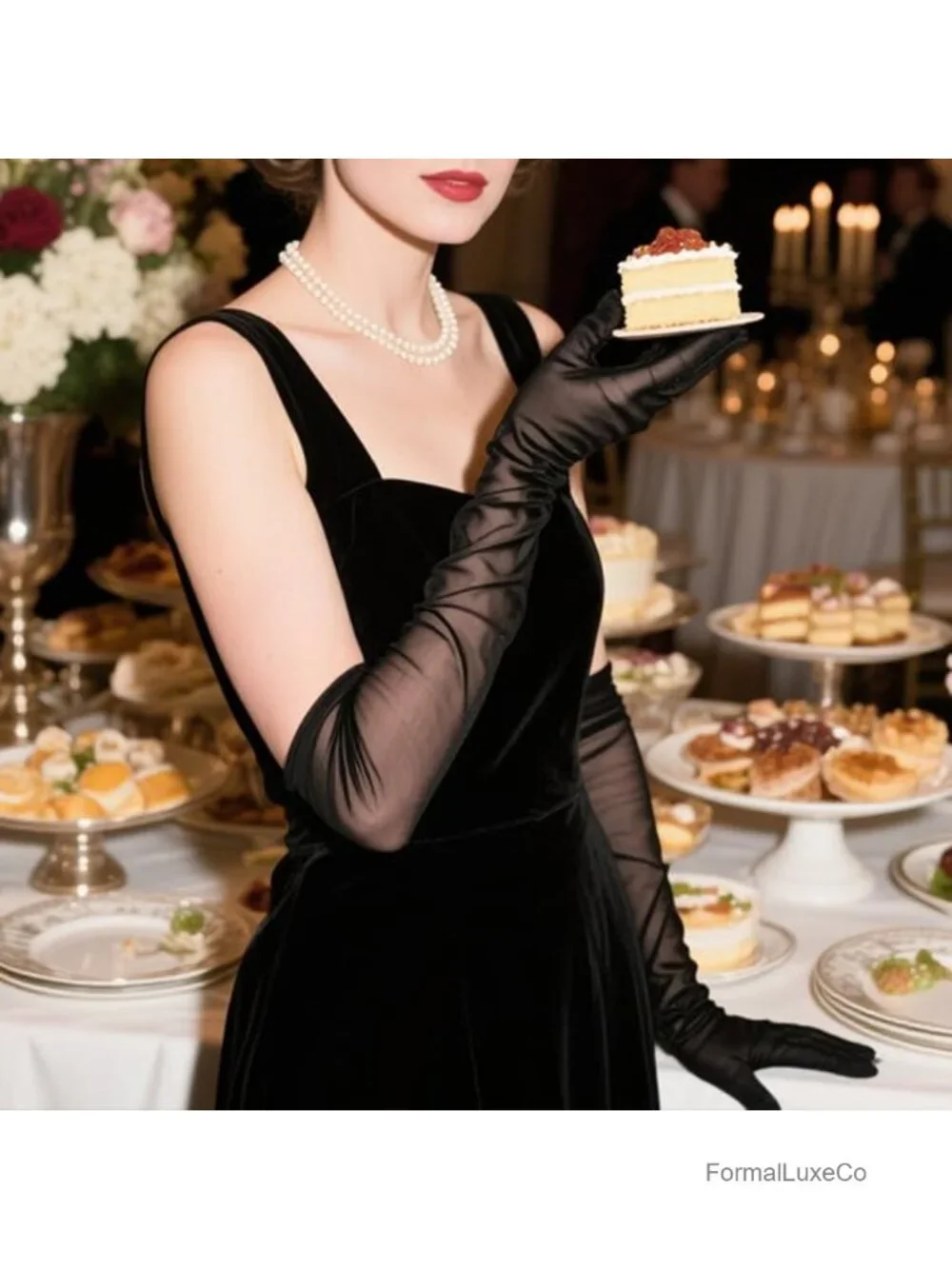 Women Long Sheer Tulle Mesh Gloves for 1920s Opera Tea Party Bridal Evening